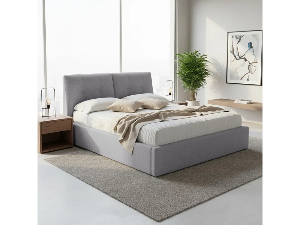 Letto matrimoniale con contenitore Melia tessuto grigio