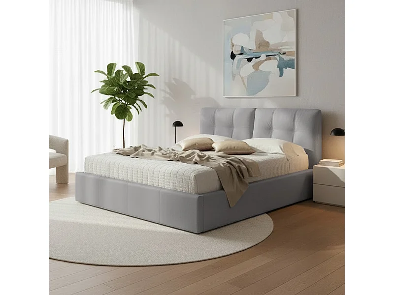 Letto matrimoniale con contenitore Melia tessuto grigio