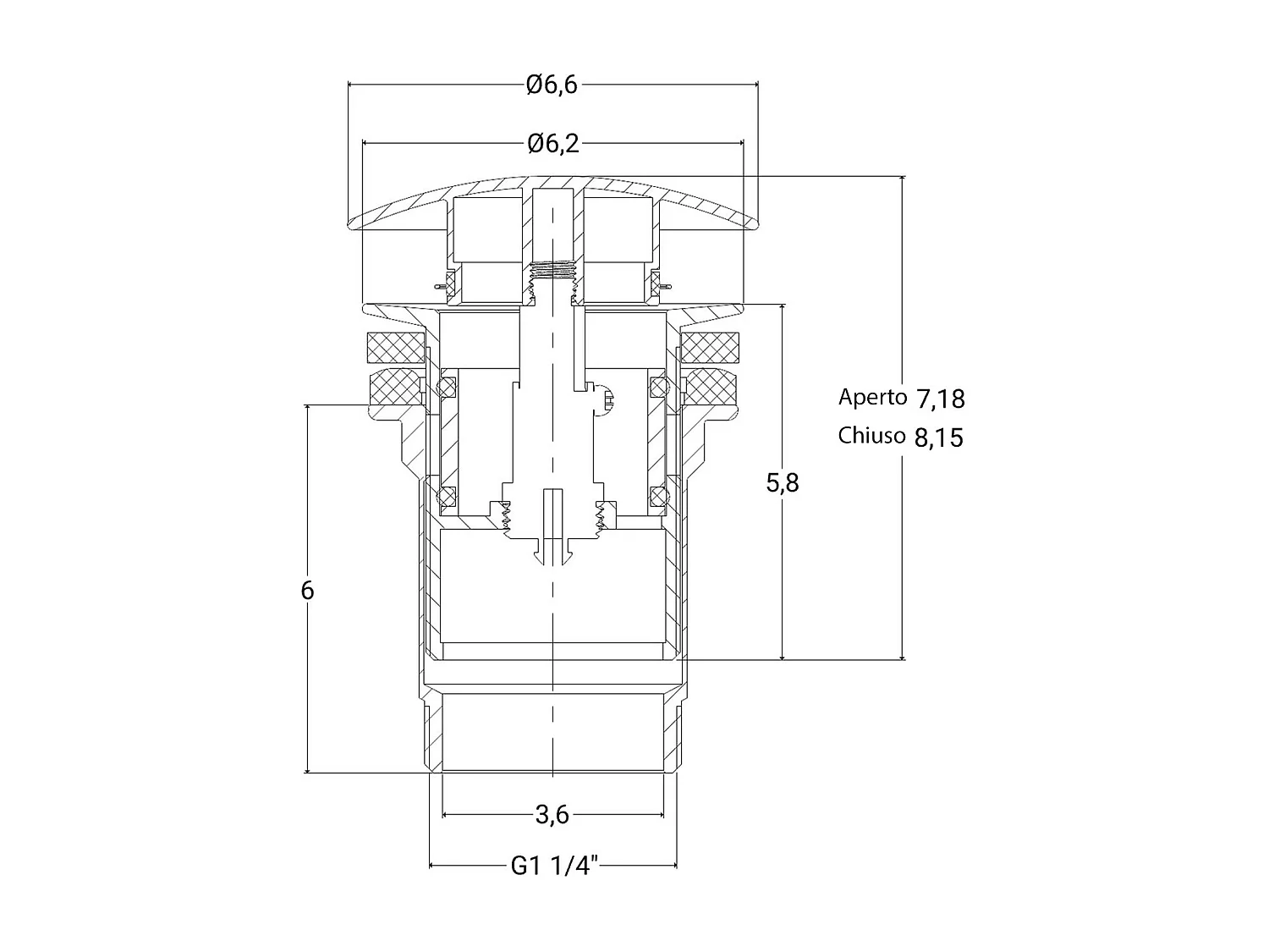 Piletta Click-Clack Universale 6.6 Cm In Ottone Nero Opaco Compatibile Con Lavabo E Bidet Con O Senza Troppopieno Design Moderno E Apertura A Pressione