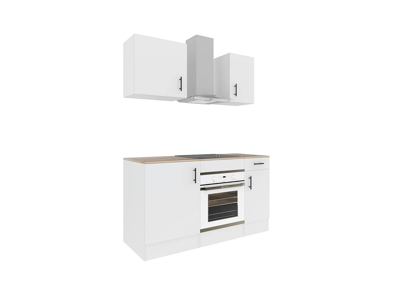 Cucina Componibile Completa Da 160 Cm Moderna Salvaspazio con Cassetti Ammortizzati Piedini Regolabili Moduli Pensili Facile Da Installare Bianco Lucido e Rovere
