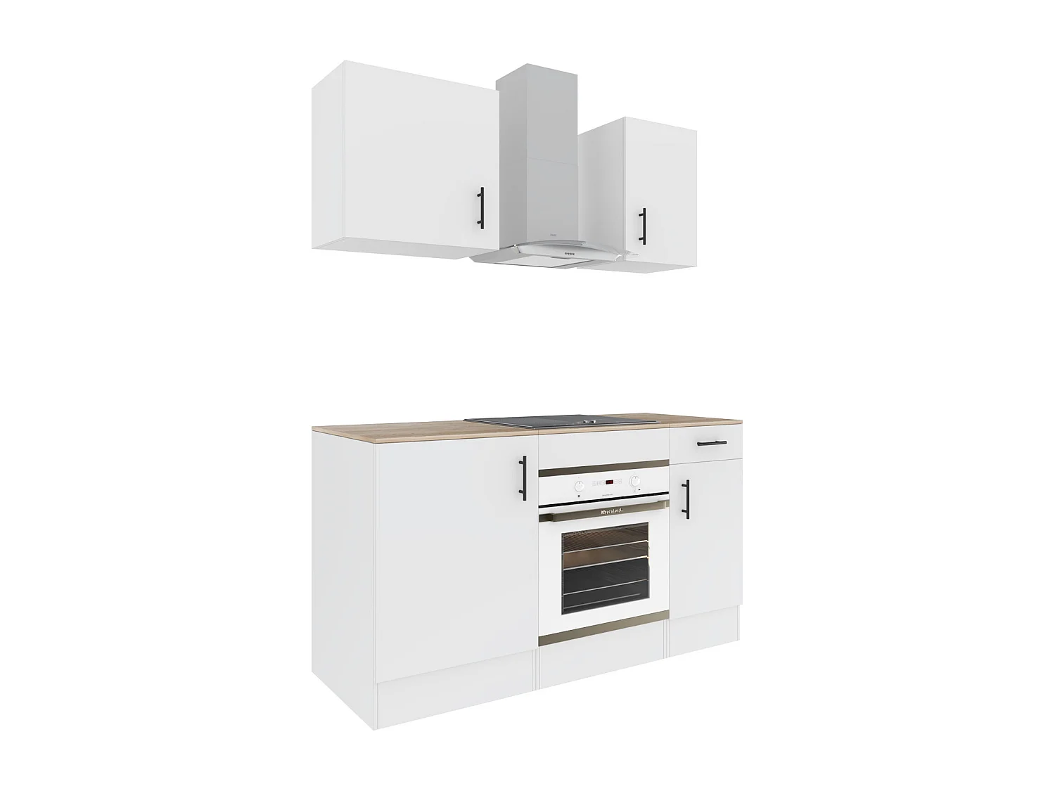 Cucina Componibile Completa Da 160 Cm Moderna Salvaspazio con Cassetti Ammortizzati Piedini Regolabili Moduli Pensili Facile Da Installare Bianco Lucido e Rovere