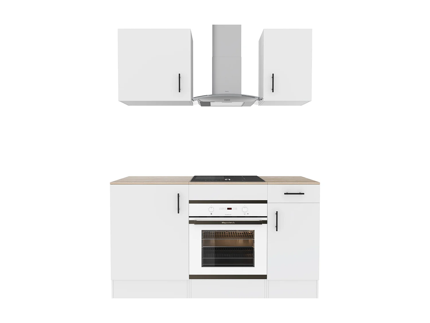 Cucina Componibile Completa Da 160 Cm Moderna Salvaspazio con Cassetti Ammortizzati Piedini Regolabili Moduli Pensili Facile Da Installare Bianco Lucido e Rovere