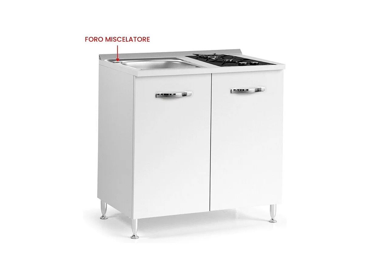 Mini cucina Cucinino80 bianco larice con lavello e piano cottura a gas 80x60x85H