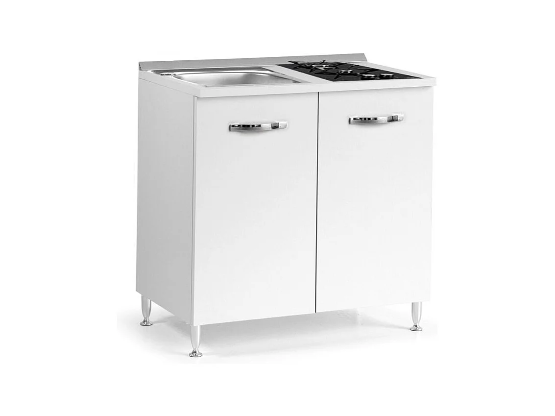 Mini cucina Cucinino80 bianco larice con lavello e piano cottura a gas 80x60x85H
