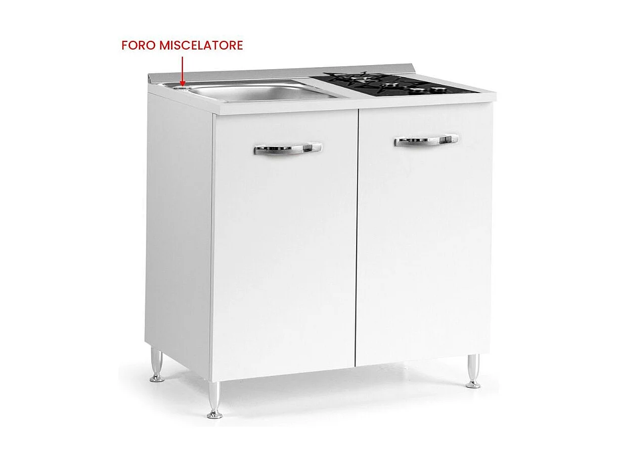 Mini cucina Cucinino80 bianco larice con lavello e piano cottura a gas 80x60x85H