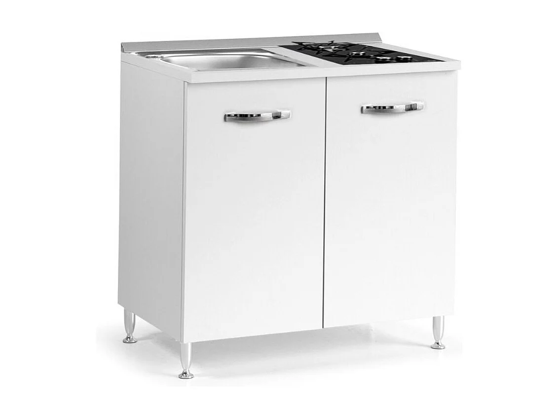 Mini cucina Cucinino80 bianco larice con lavello e piano cottura a gas 80x60x85H