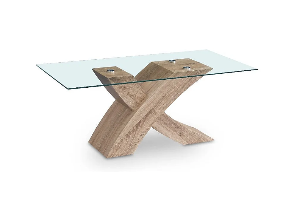 Tavolino da salotto Shiva piano in vetro e base rovere a incrocio 110x60x45H