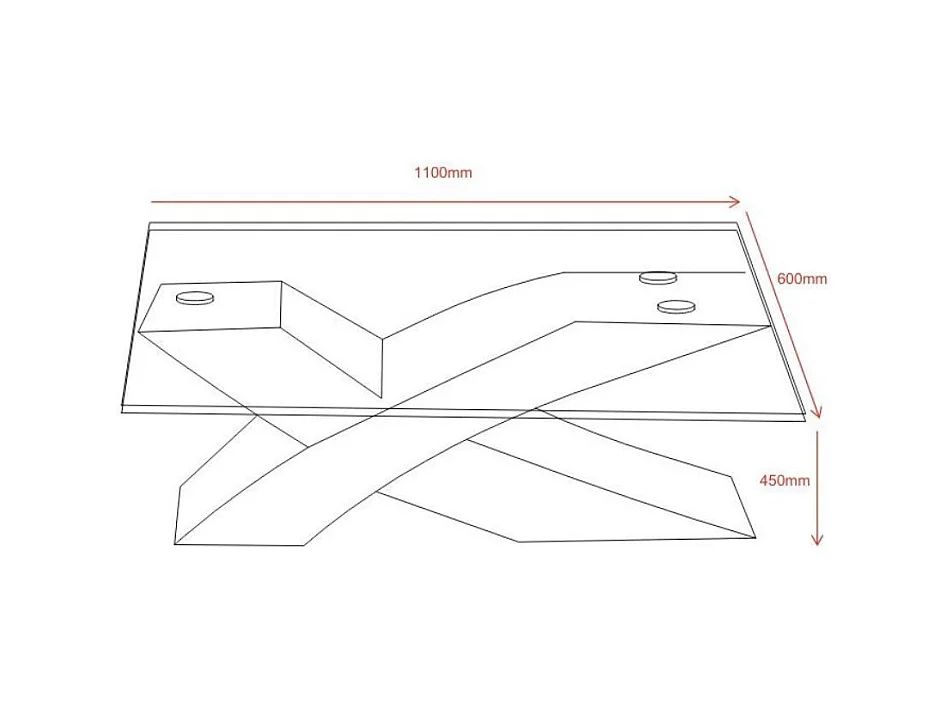 Tavolino da salotto Shiva piano in vetro e base rovere a incrocio 110x60x45H