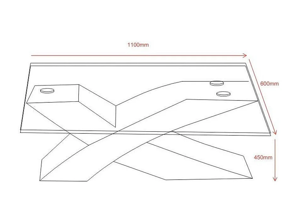 Tavolino da salotto Shiva piano in vetro e base rovere a incrocio 110x60x45H