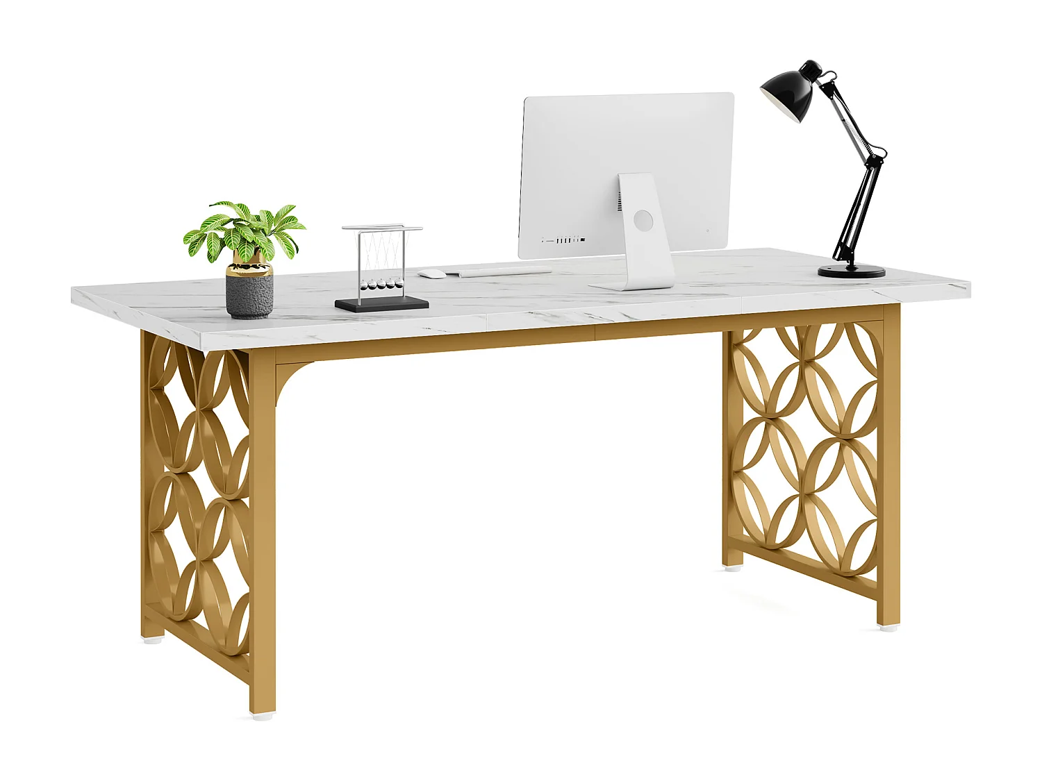 Mesa de Escritório para Computador Grande de 160 cm, Mesa de Escritório Moderna com Estrutura de Metal Resistente