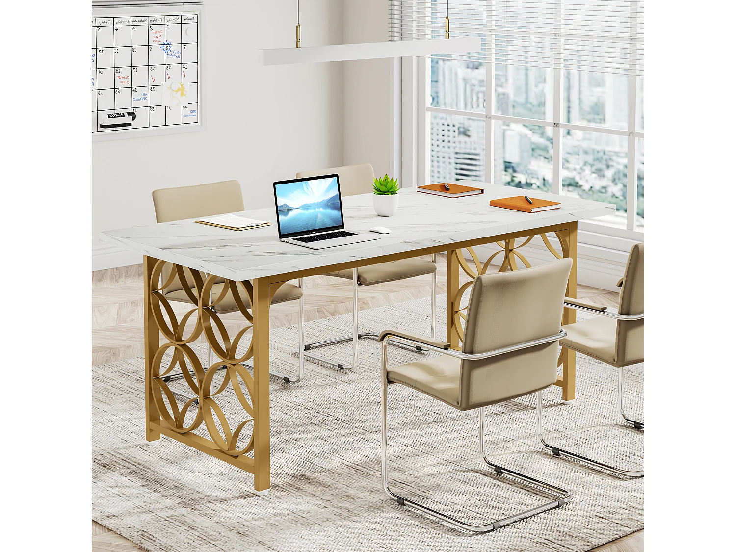 Mesa de Escritório para Computador Grande de 160 cm, Mesa de Escritório Moderna com Estrutura de Metal Resistente