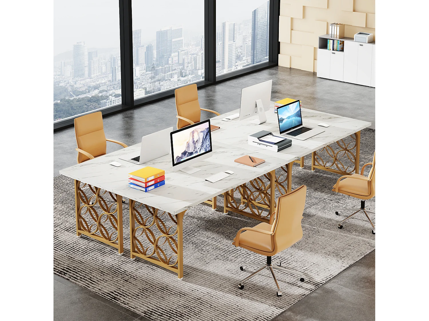 Mesa de Escritório para Computador Grande de 160 cm, Mesa de Escritório Moderna com Estrutura de Metal Resistente