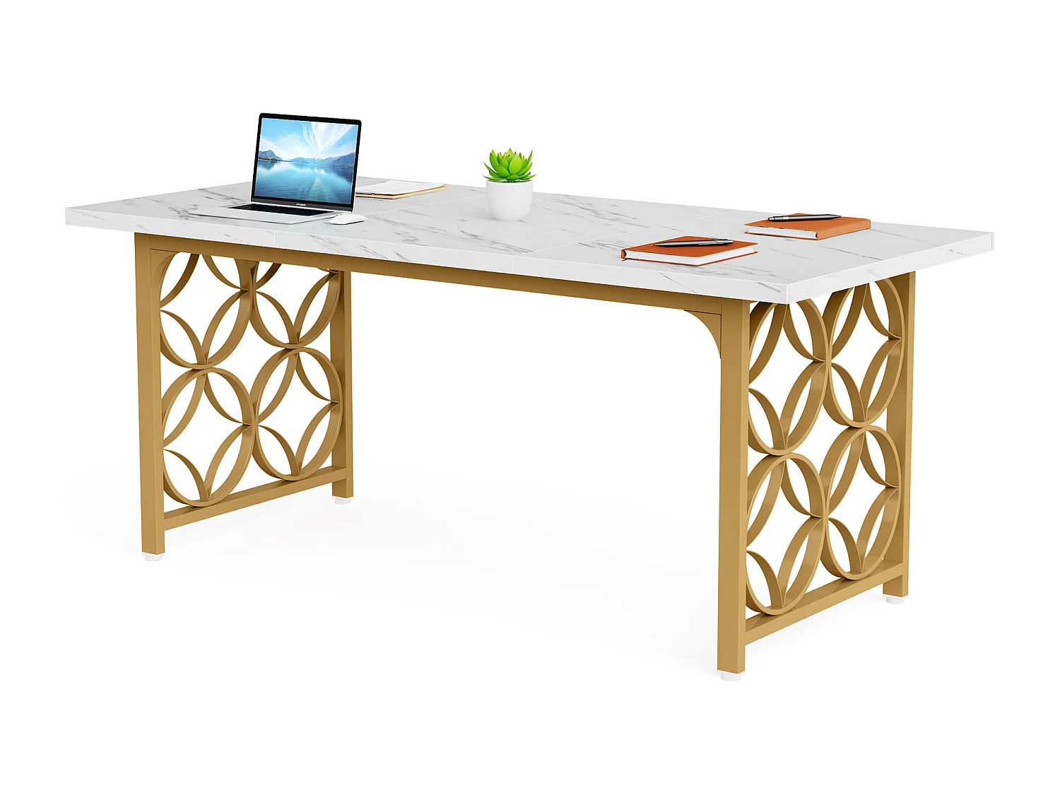 Mesa de Escritório para Computador Grande de 160 cm, Mesa de Escritório Moderna com Estrutura de Metal Resistente