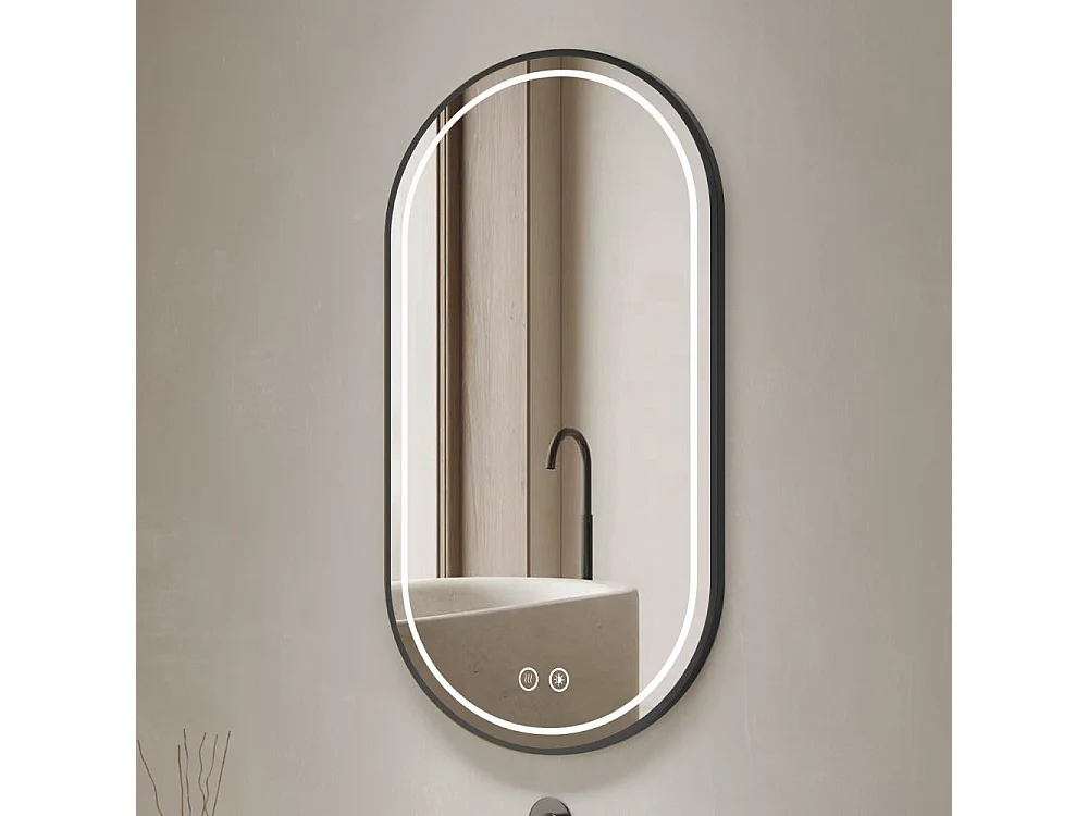 Specchio smart ovale anti-appannamento YJ-2004BL 90x60 con cornice nera in acciaio Inox satinato