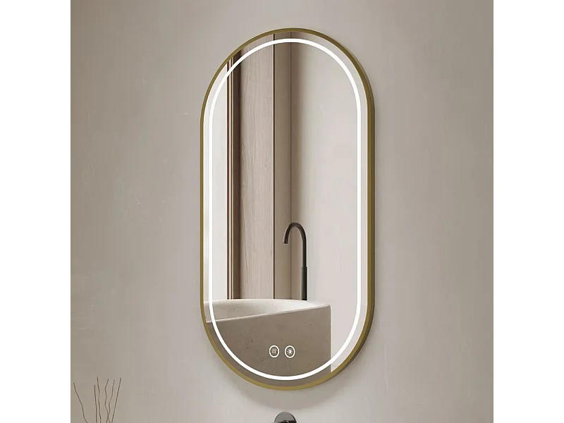 Specchio smart ovale anti-appannamento YJ-2004ORO 90x60 con cornice oro in acciaio inox satinato