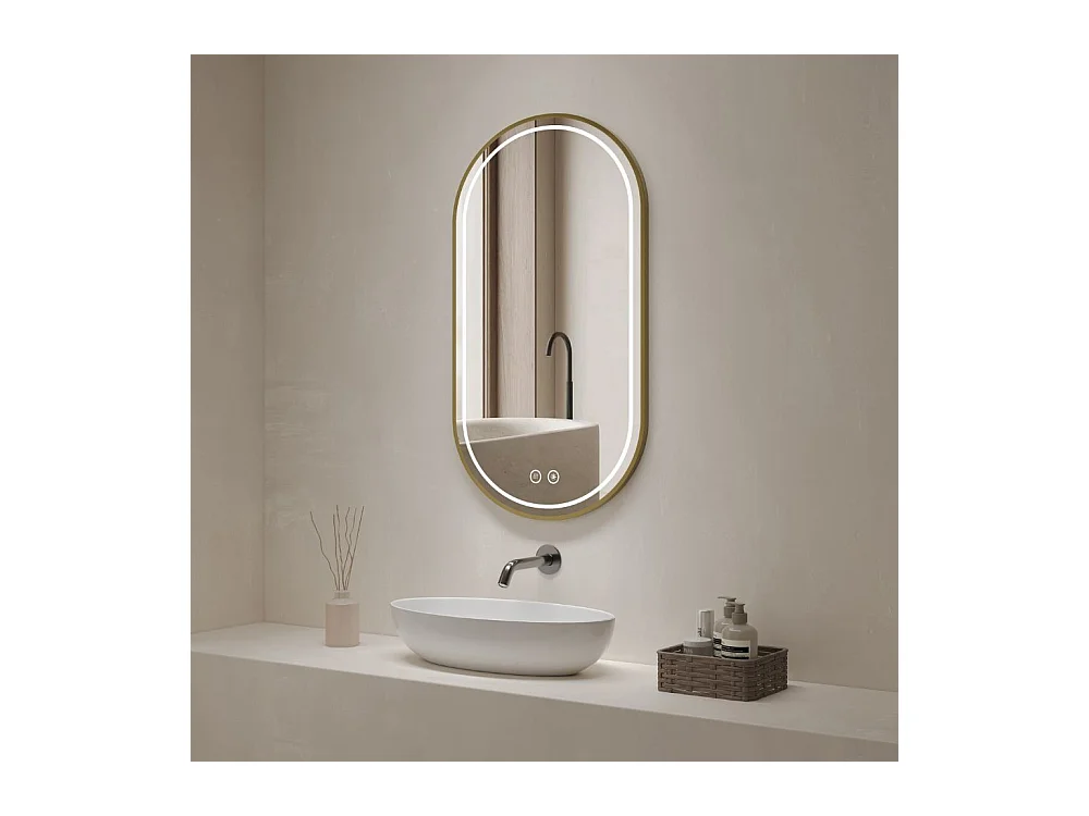 Specchio smart ovale anti-appannamento YJ-2004ORO 90x60 con cornice oro in acciaio inox satinato