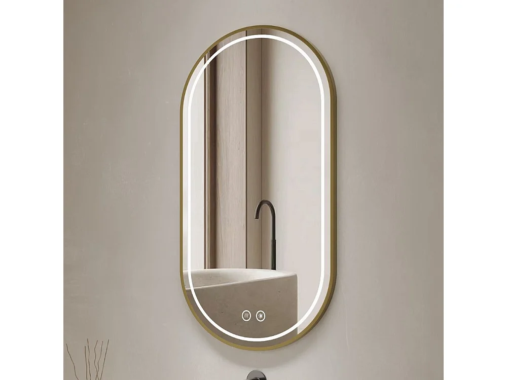 Specchio smart ovale anti-appannamento YJ-2004ORO 90x60 con cornice oro in acciaio inox satinato