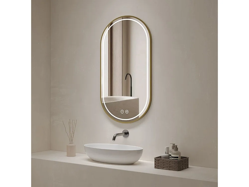 Specchio smart ovale anti-appannamento YJ-2004ORO 90x60 con cornice oro in acciaio inox satinato