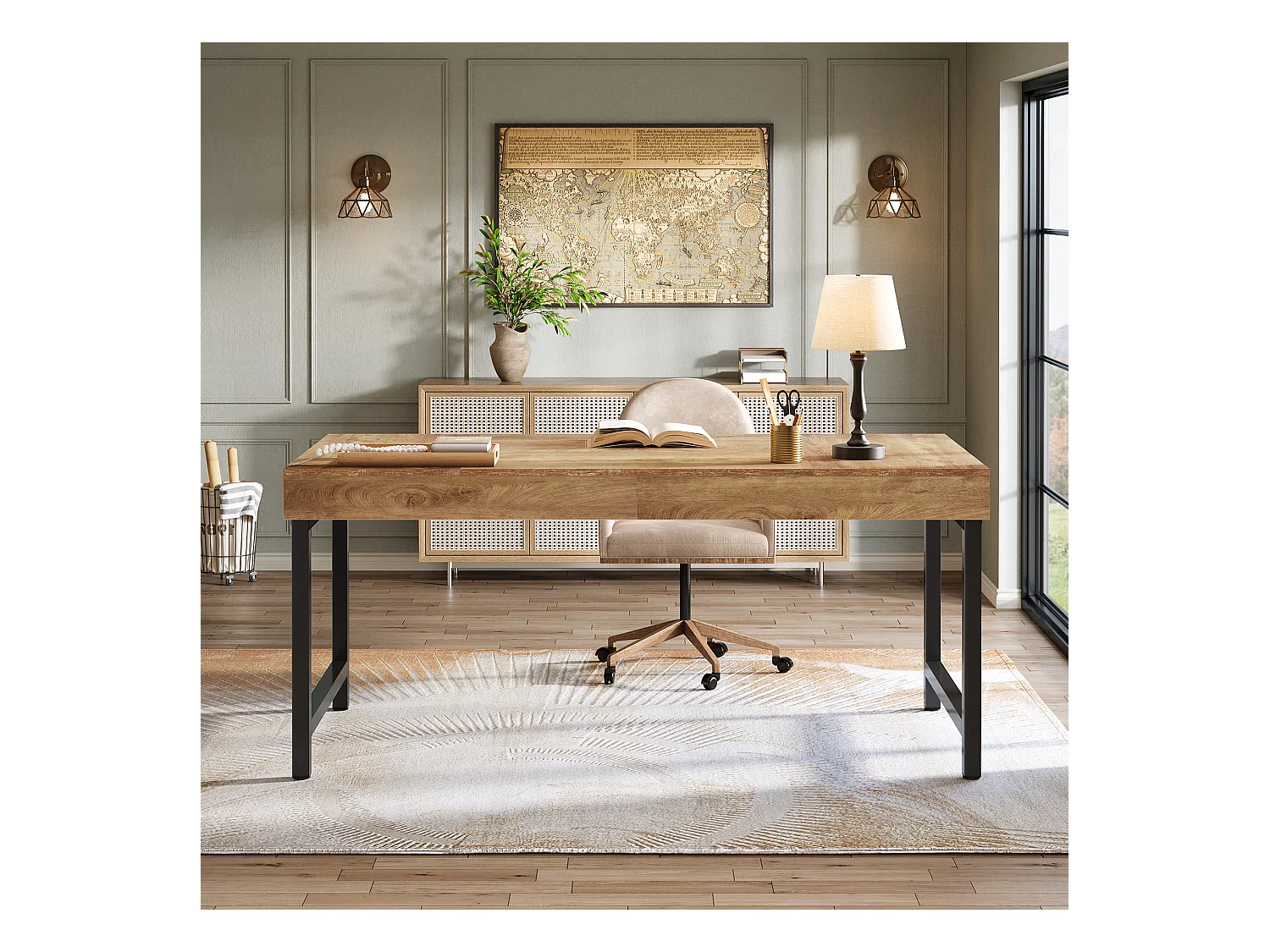 Mesa executiva industrial de 140 cm para escritório em casa, mesa de computador e laptop rústica e simples