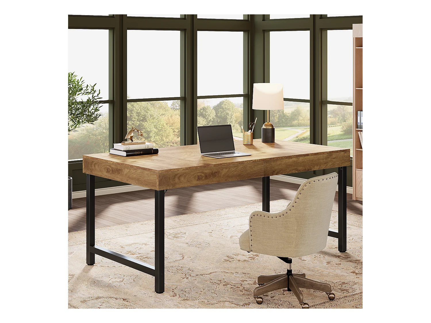 Mesa executiva industrial de 140 cm para escritório em casa, mesa de computador e laptop rústica e simples