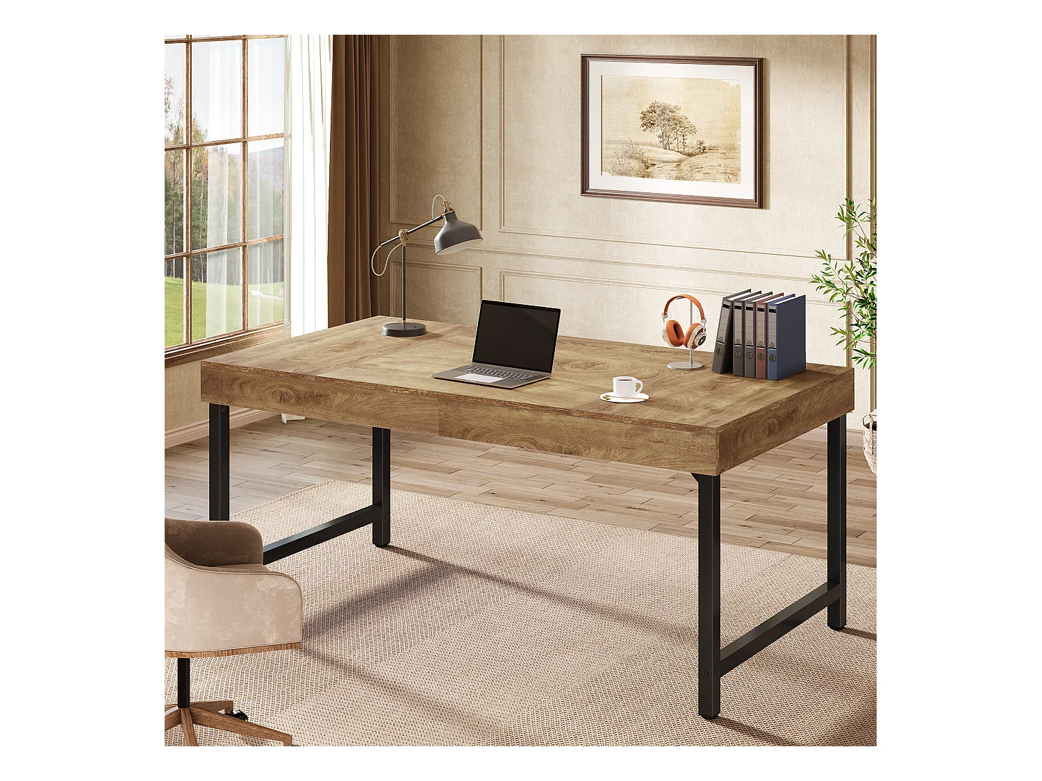 Mesa executiva industrial de 140 cm para escritório em casa, mesa de computador e laptop rústica e simples