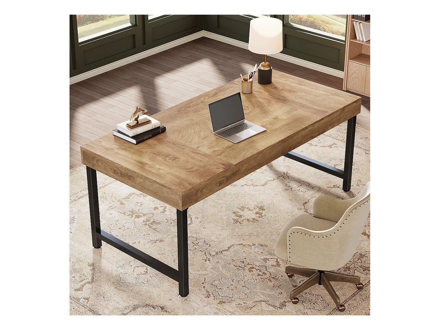 Mesa executiva industrial de 140 cm para escritório em casa, mesa de computador e laptop rústica e simples