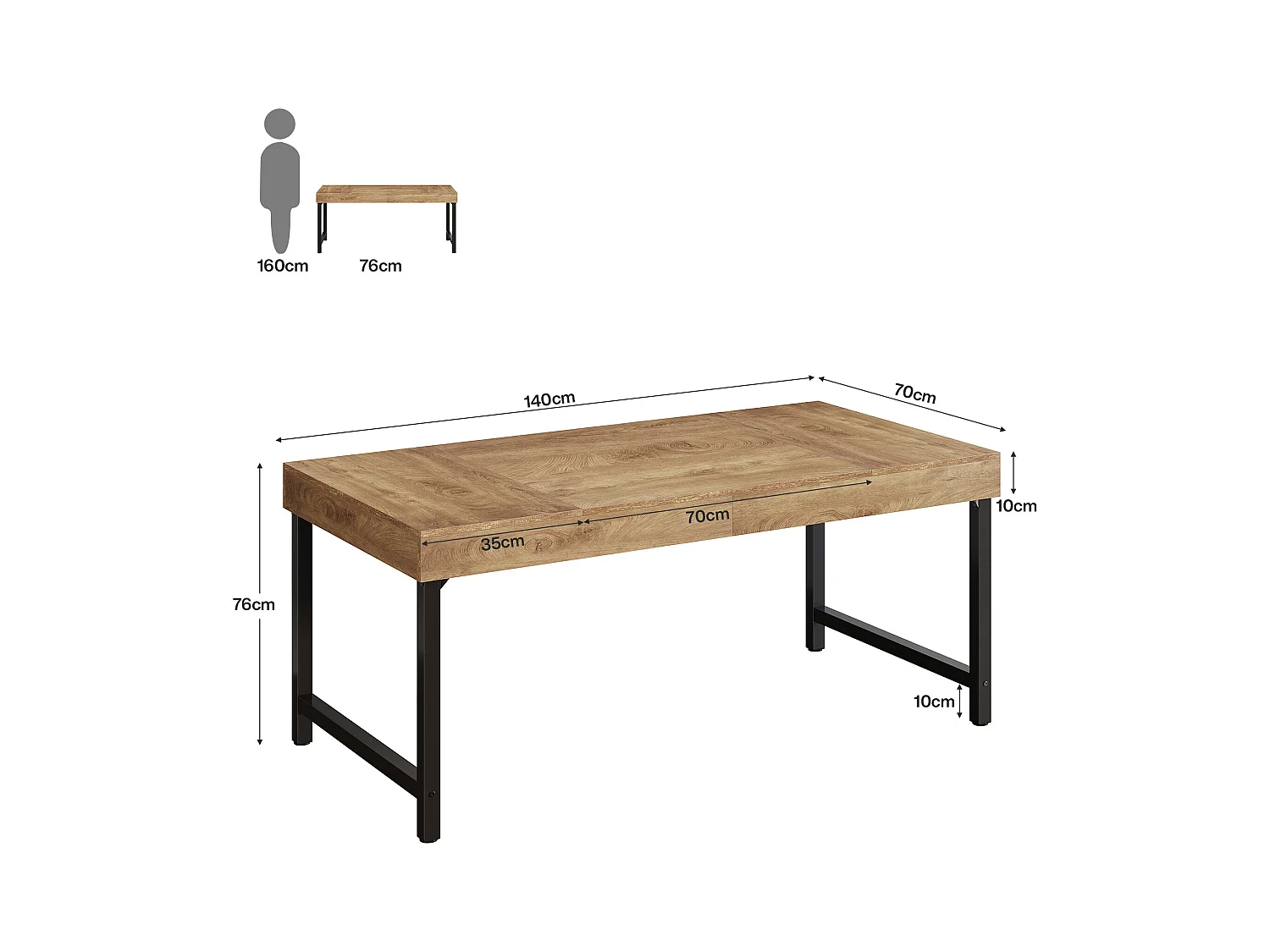 Bureau de direction industriel de 140 cm pour la maison et le bureau, bureau d'ordinateur portable rustique et simple