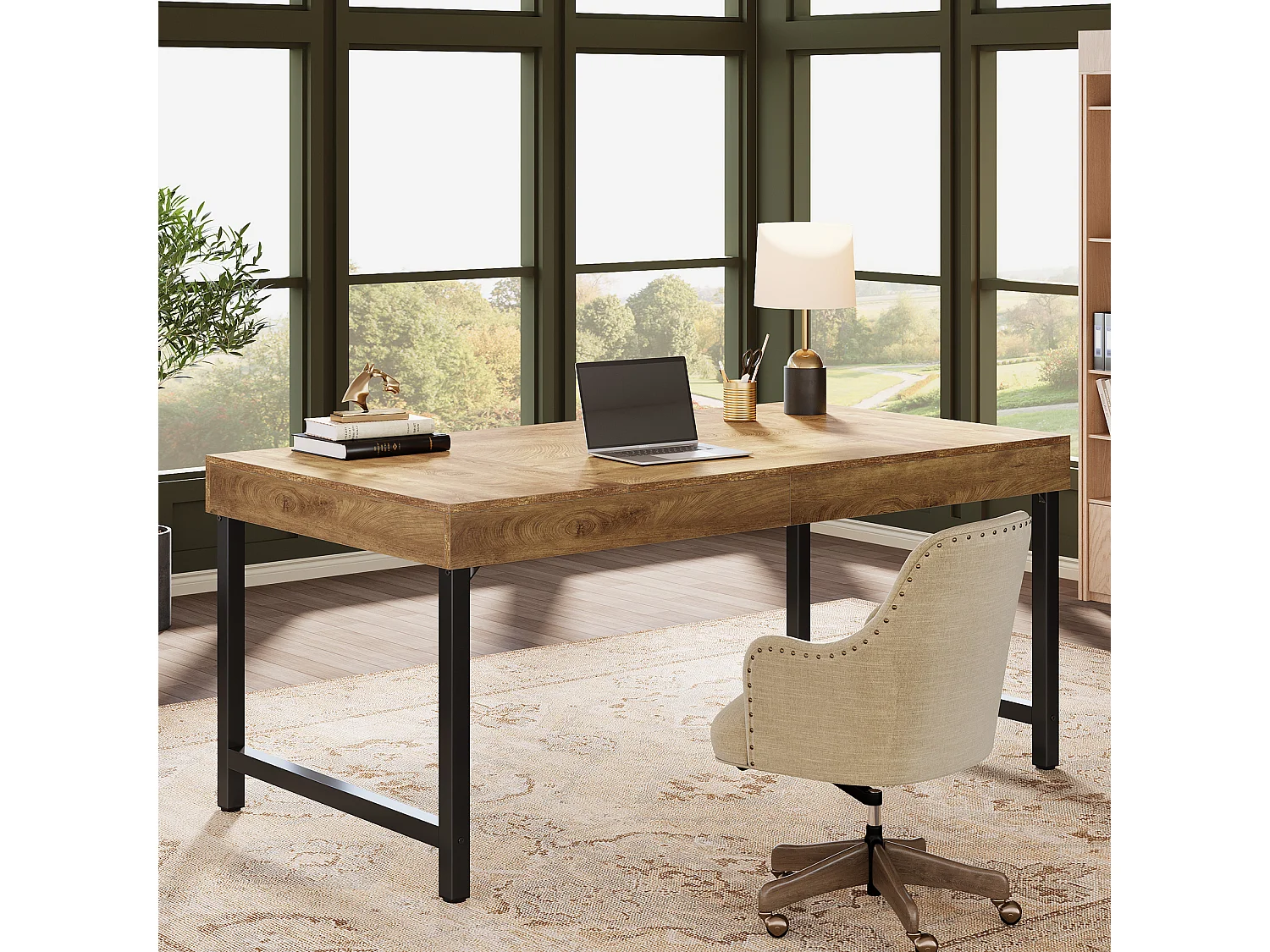 Scrivania direzionale industriale da 140 cm per ufficio domestico, scrivania rustica semplice per computer portatile