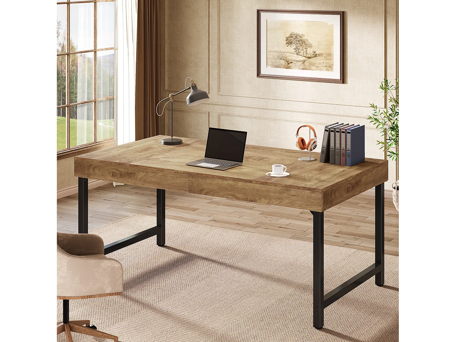 Bureau de direction industriel de 140 cm pour la maison et le bureau, bureau d'ordinateur portable rustique et simple