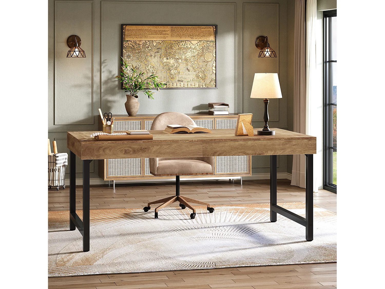 Bureau de direction industriel de 140 cm pour la maison et le bureau, bureau d'ordinateur portable rustique et simple