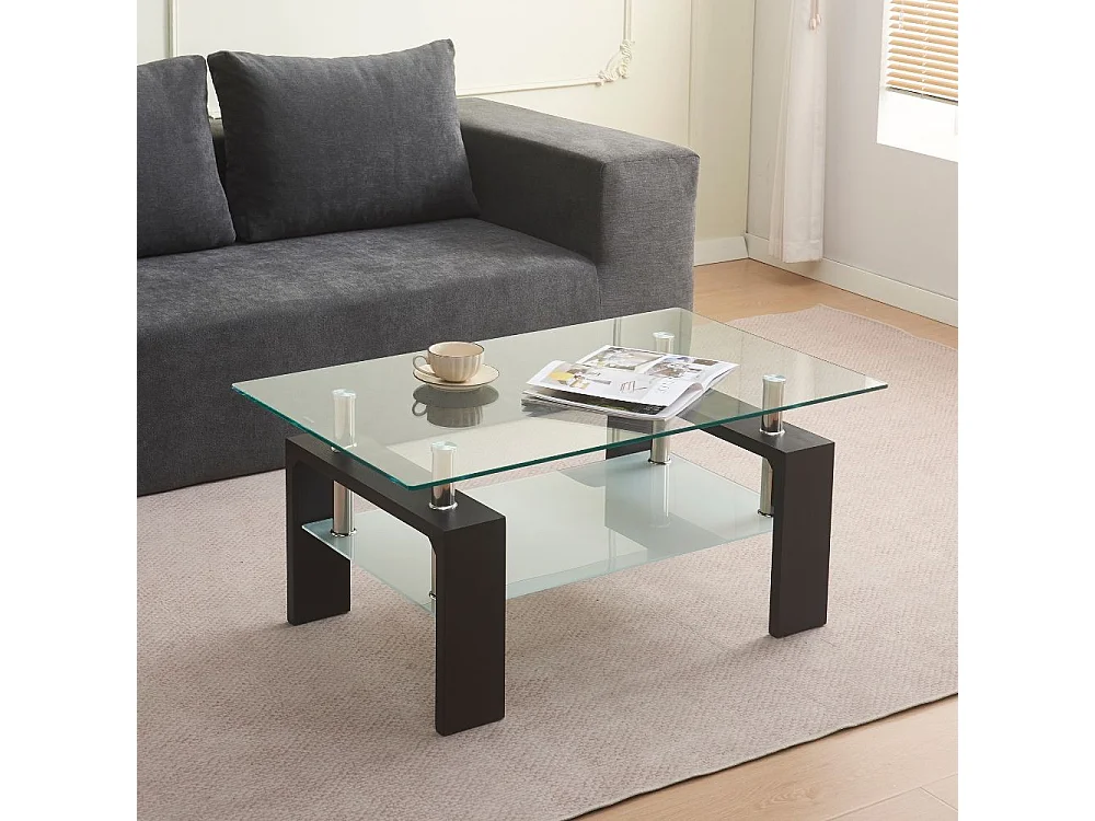 Tavolino nero con due ripiani in vetro Titania 110x60x45H