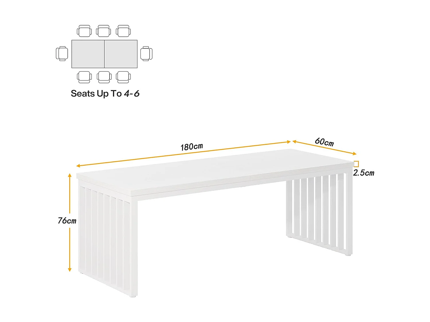 Bureau de 180 cm, grand bureau d'ordinateur, bureau PC, bureau avec cadre en métal robuste
