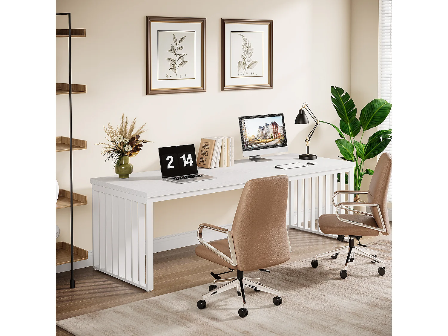 Bureau de 180 cm, grand bureau d'ordinateur, bureau PC, bureau avec cadre en métal robuste