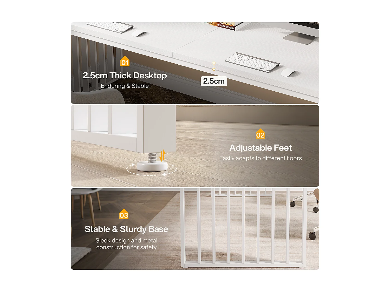 Bureau de 180 cm, grand bureau d'ordinateur, bureau PC, bureau avec cadre en métal robuste