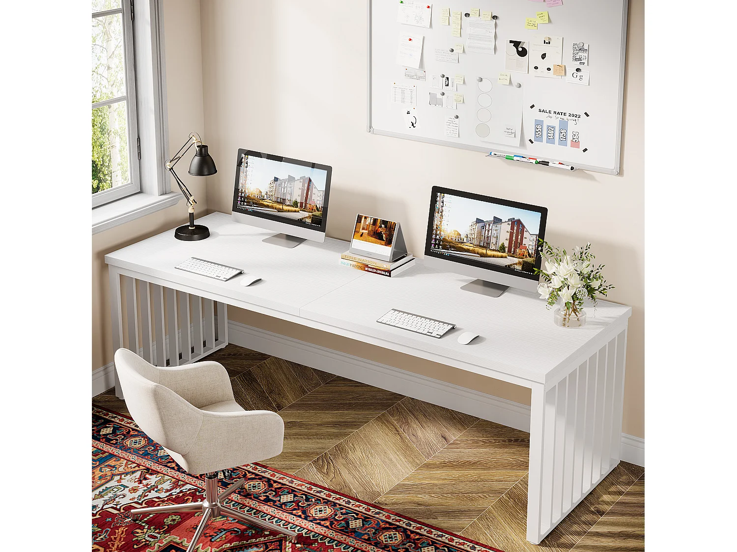 Bureau de 180 cm, grand bureau d'ordinateur, bureau PC, bureau avec cadre en métal robuste