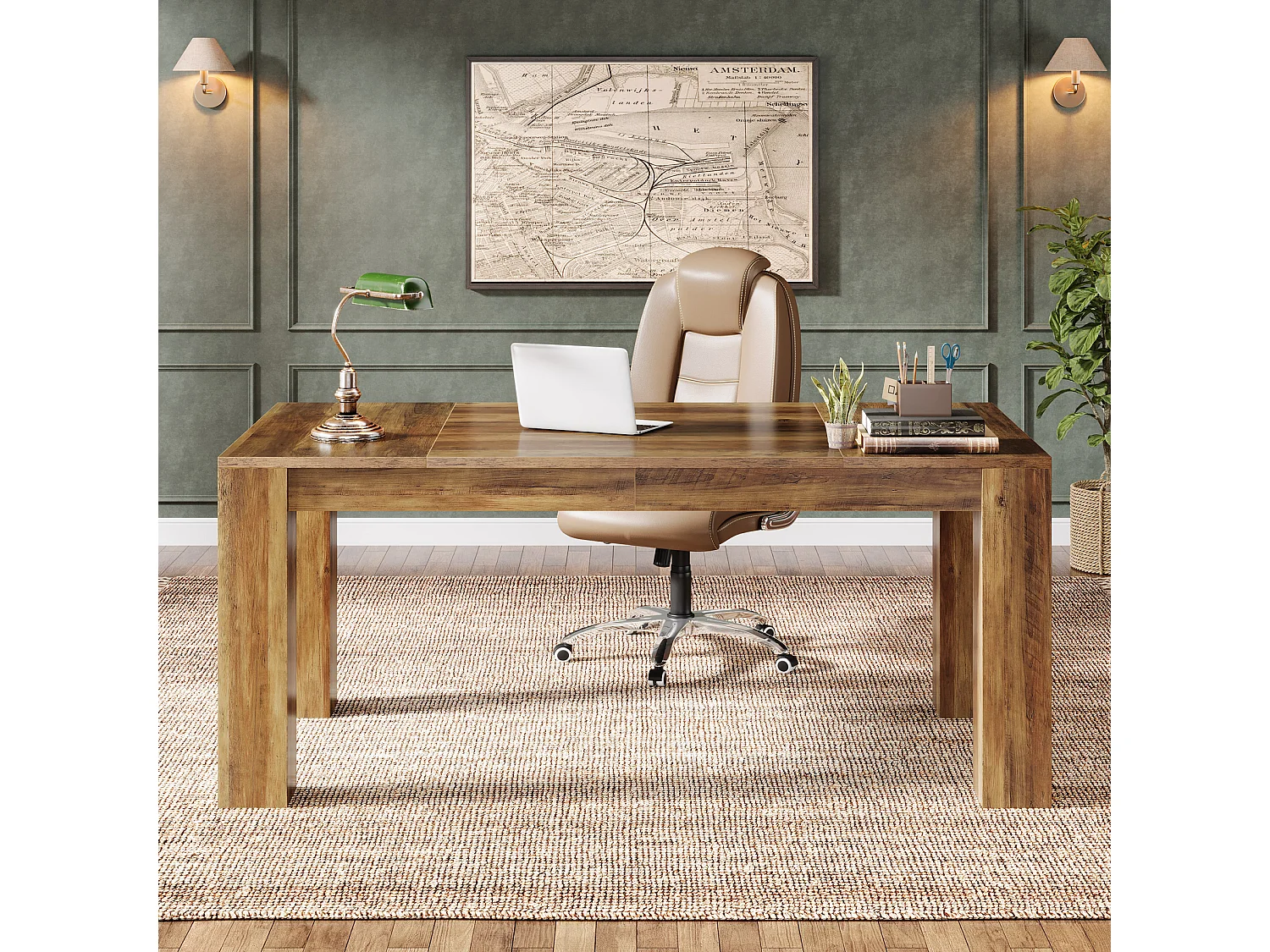 Bureau de direction 160 cm, grand bureau d'ordinateur, table de travail simple