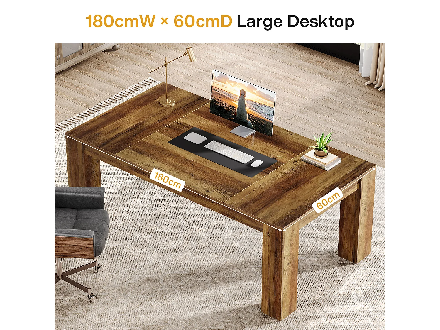 Bureau de direction 160 cm, grand bureau d'ordinateur, table de travail simple