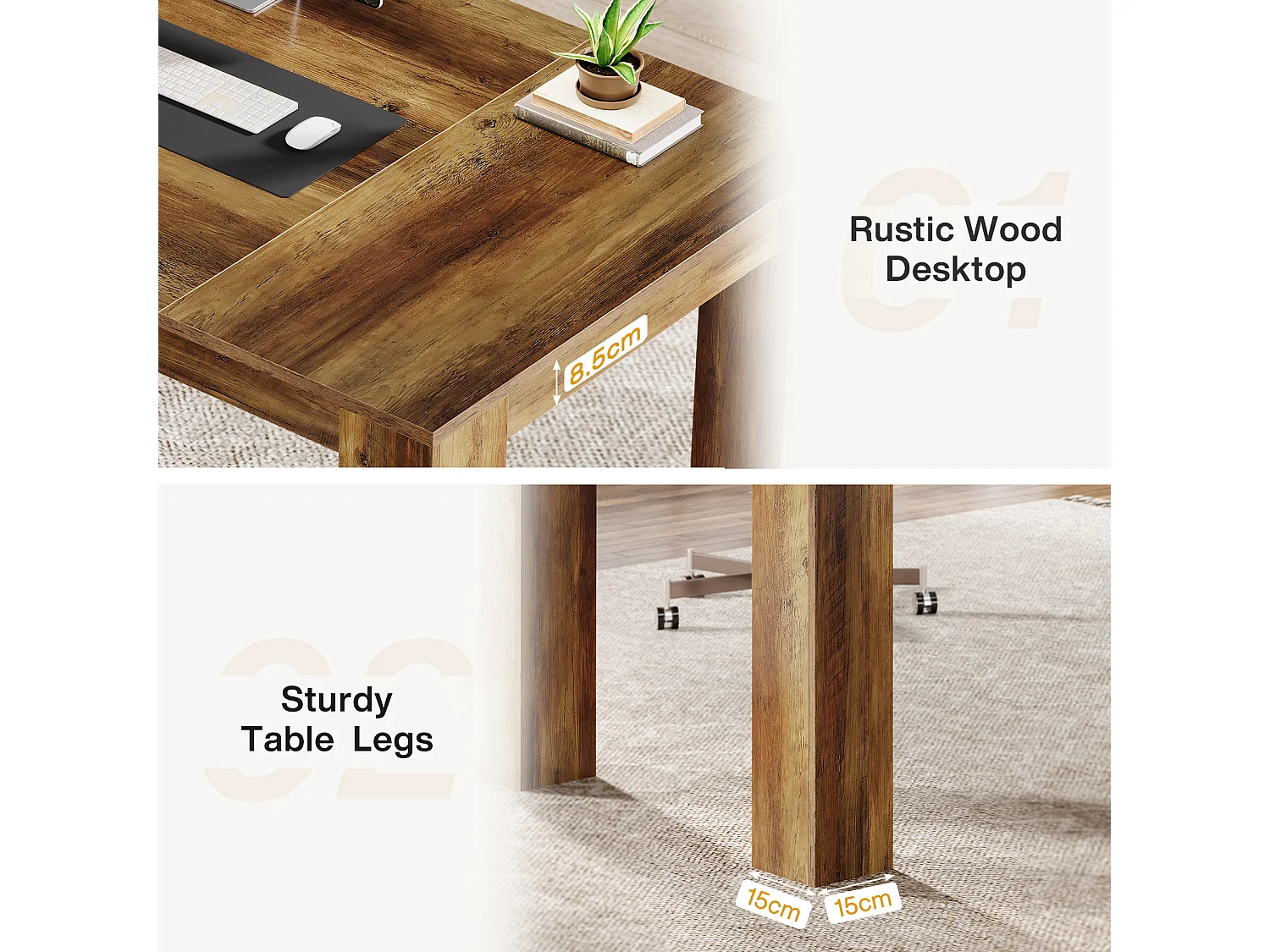 Bureau de direction 160 cm, grand bureau d'ordinateur, table de travail simple