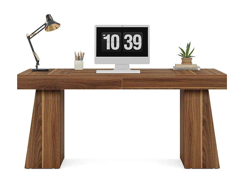 140 cm Executive-Schreibtisch, Moderner Bürotisch im Stil des Mittelalters für den Heimarbeitsbereich mit doppelter Trapezbasis