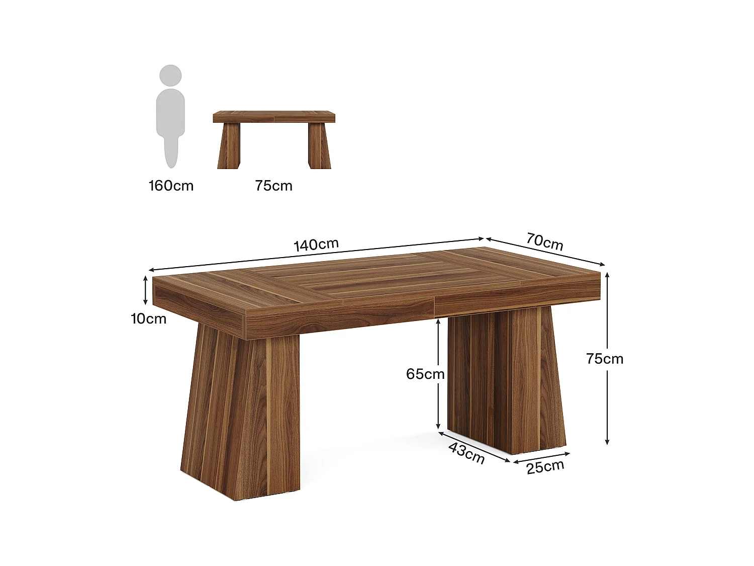 Biurko biurowe 140 cm, styl Mid-Century Modern, z podwójną podstawą trapezową