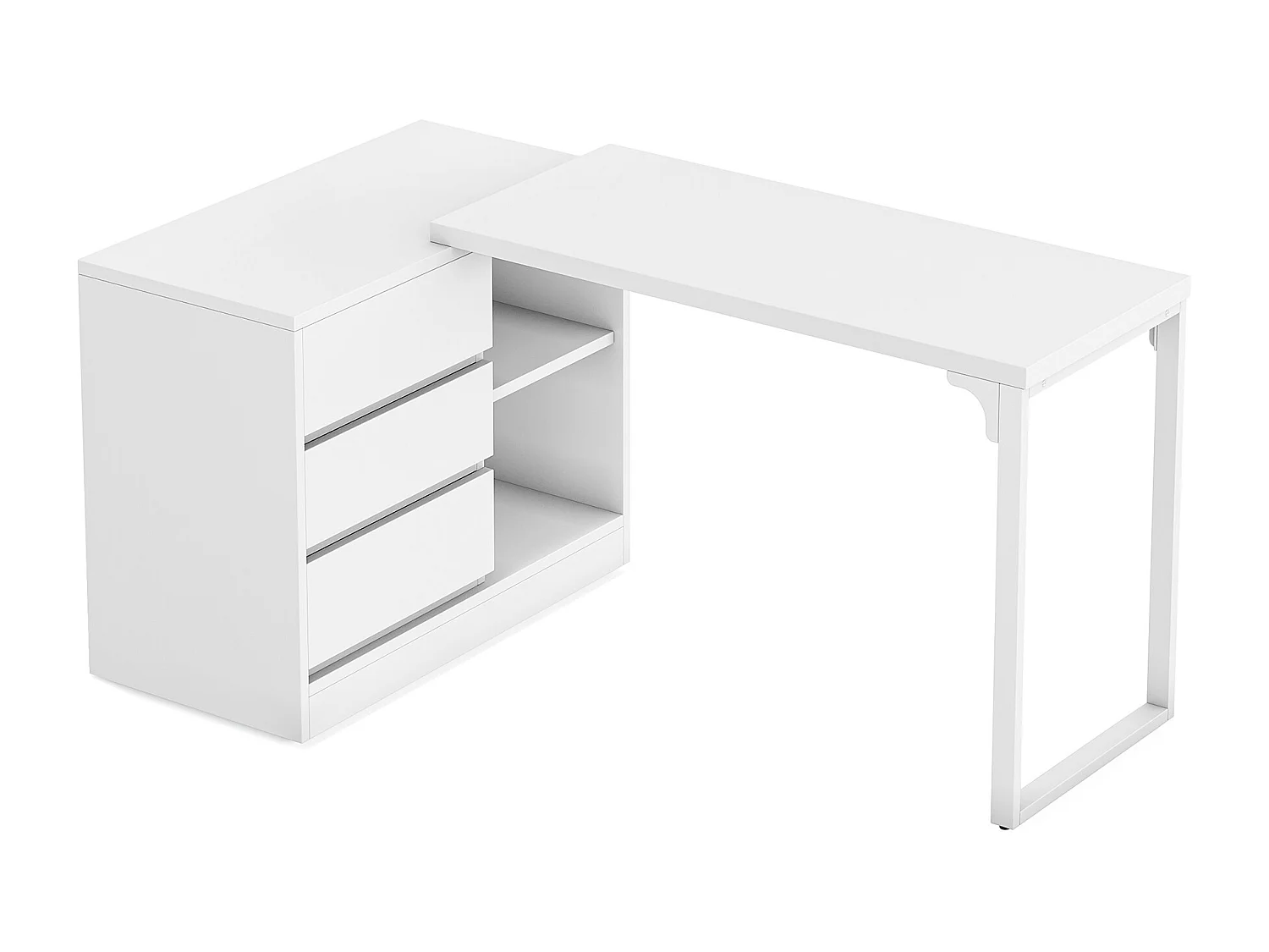 Escrivaninha para computador em formato de L com gavetas e prateleiras, Escrivaninha de escritório de canto branca reversível