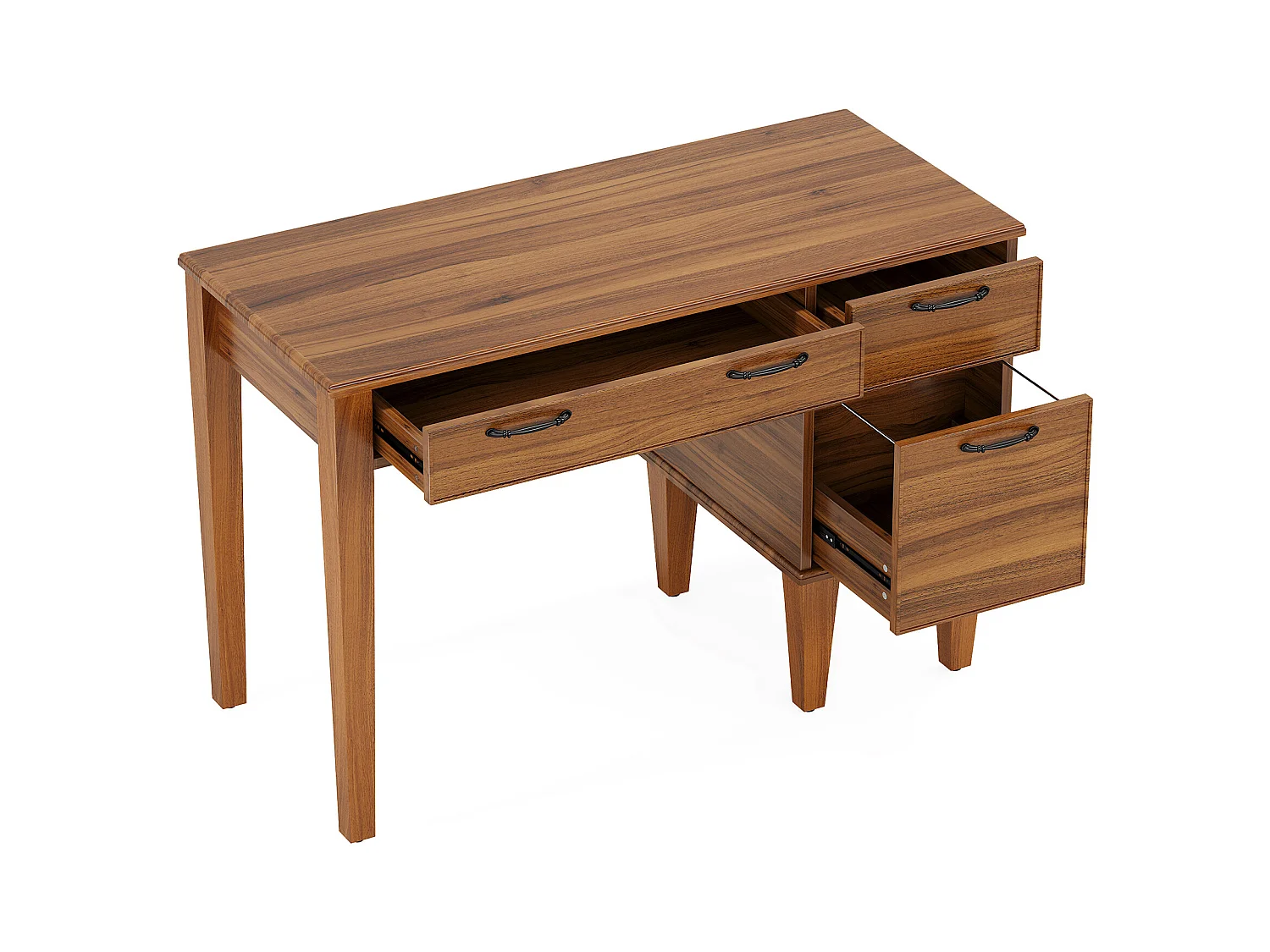 Bureau d'ordinateur en bois avec 3 tiroirs, petit bureau de style campagnard avec tiroirs classeurs