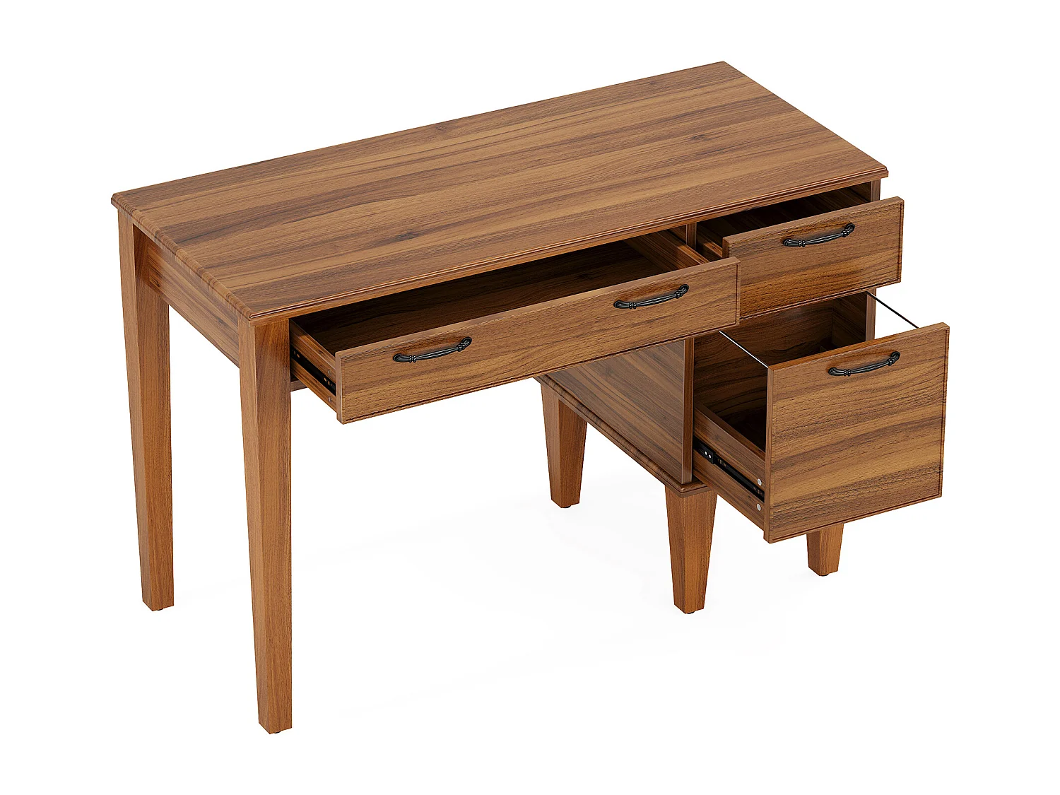 Bureau d'ordinateur en bois avec 3 tiroirs, petit bureau de style campagnard avec tiroirs classeurs