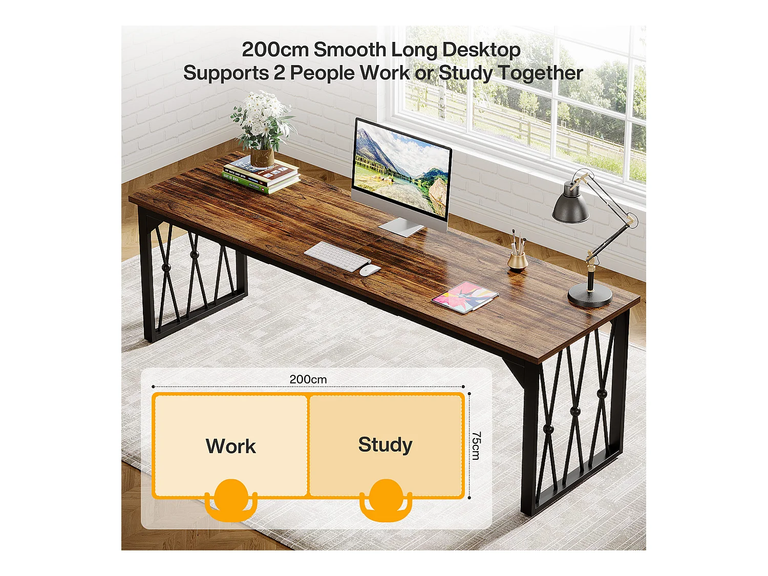 Bureau Bureau d'ordinateur 200 x 70 x 75 cm Bureau d'ordinateur double long