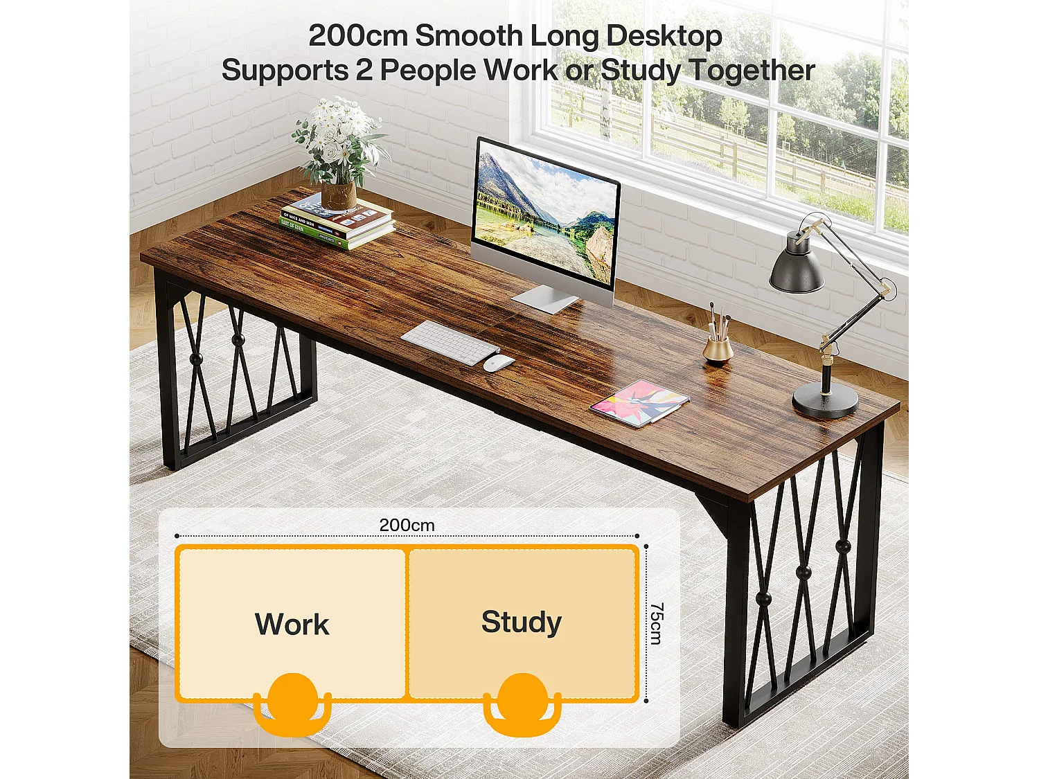 Biurko komputerowe 200 x 70 x 75 cm Podwójne długie biurko komputerowe