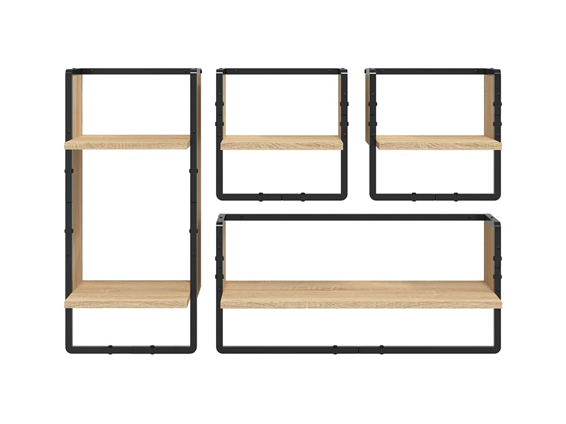 Set di 4 mensole da parete con barre, rovere Sonoma