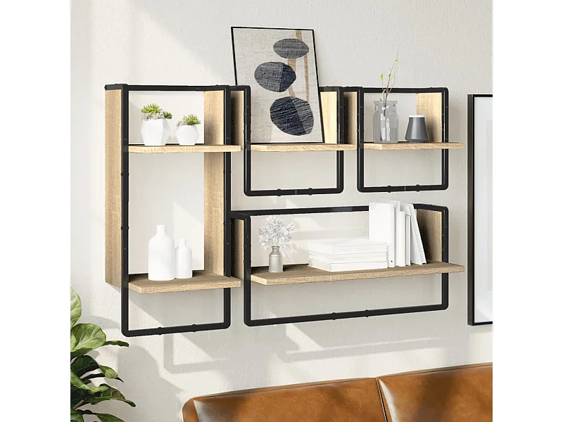 Ensemble d'étagères murales avec barres 4 pcs chêne sonoma