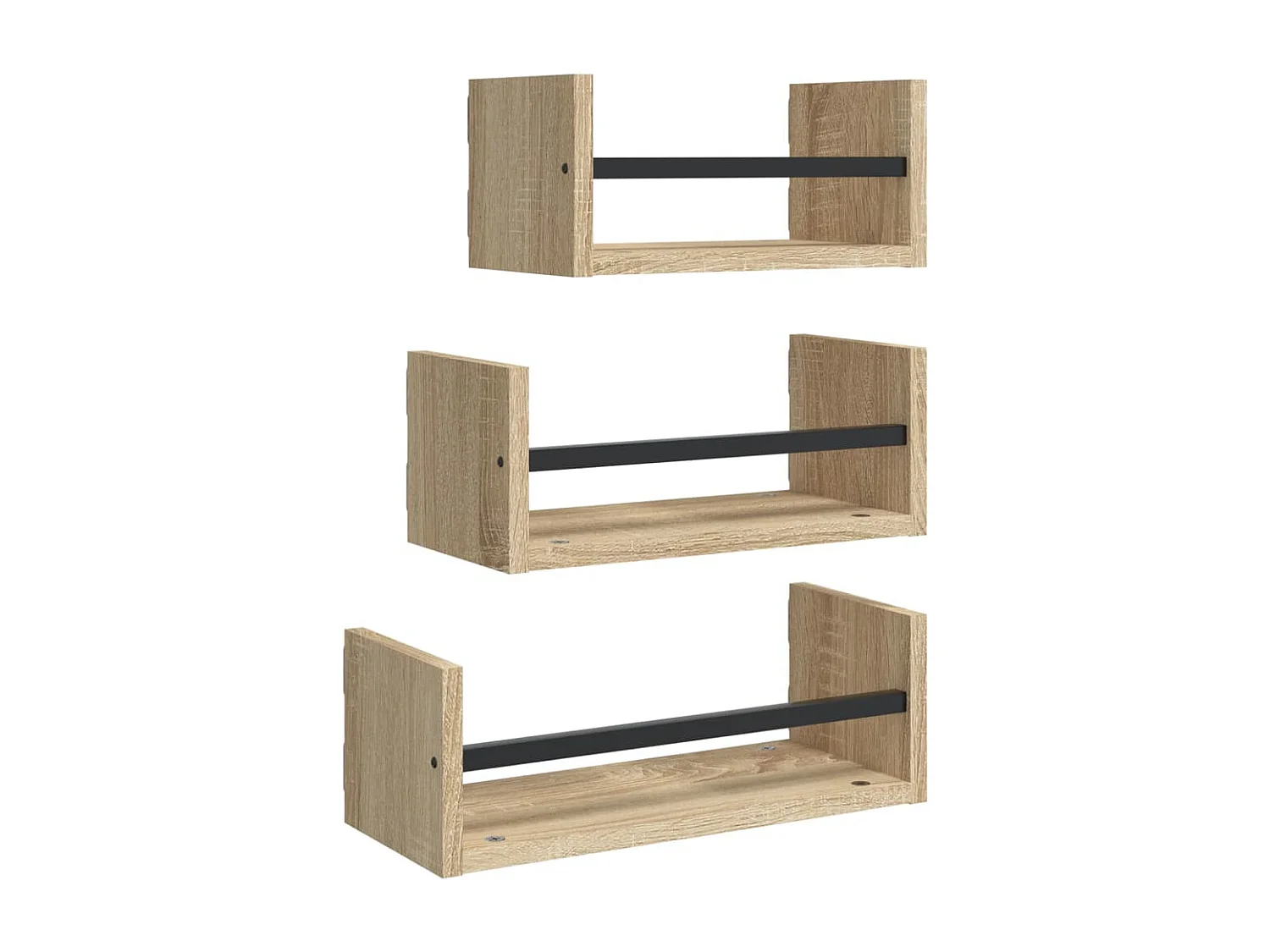 Set di mensole da parete da 3 pezzi con barre, rovere Sonoma
