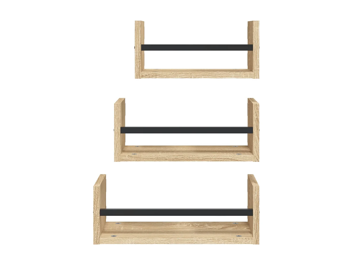 Set di mensole da parete da 3 pezzi con barre, rovere Sonoma