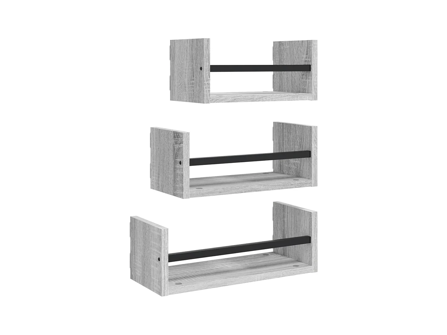 Ensemble d'étagères murales avec barres 3 pcs sonoma gris
